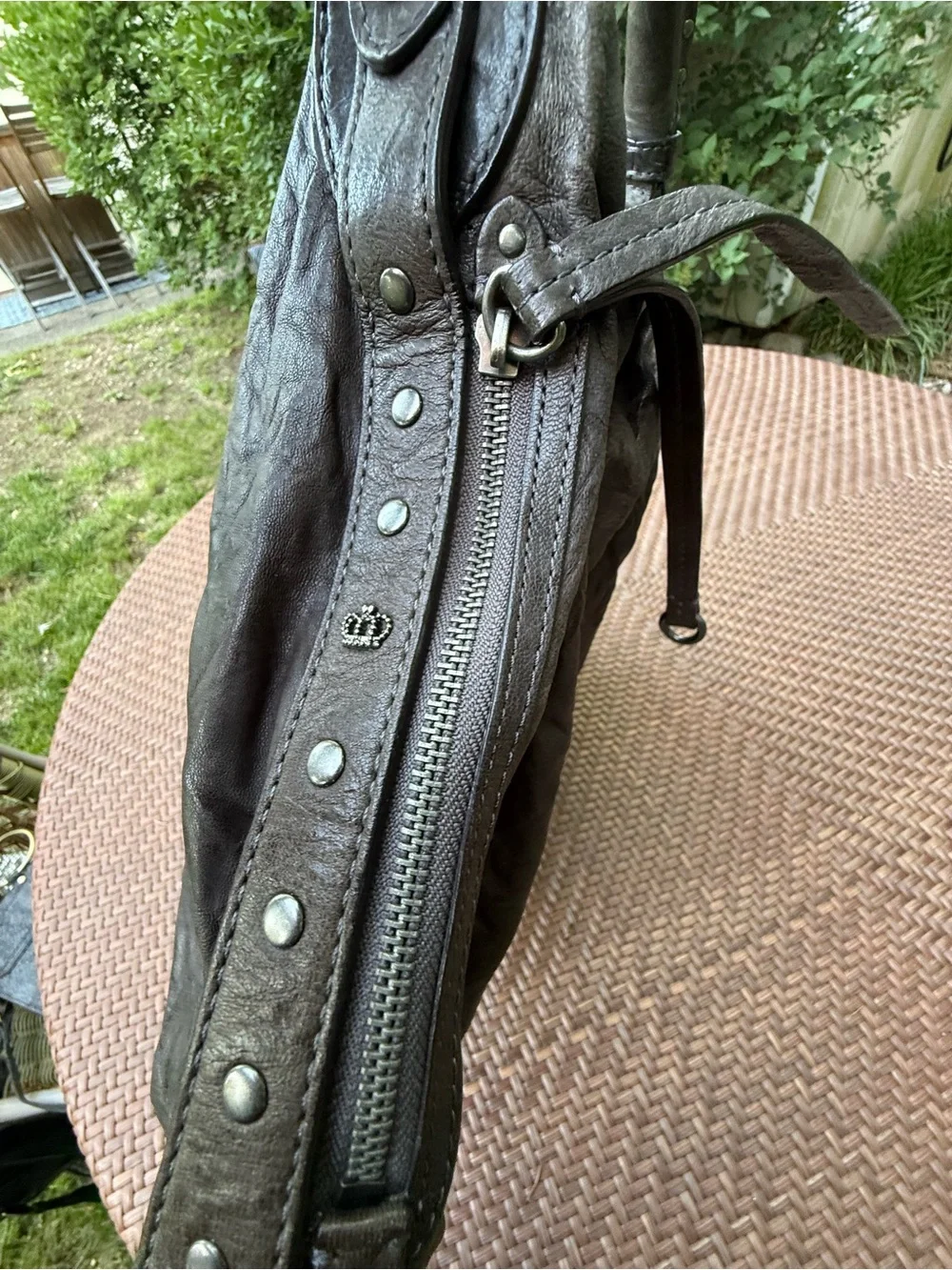 Juicy Couture Distressed Leather Hobo Bag Bronze Braided Strap Large Y2K